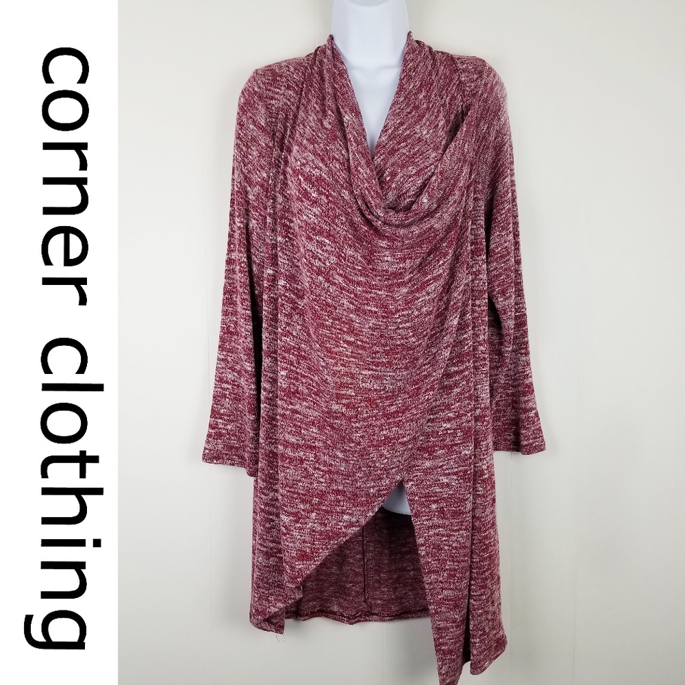 RUANA WRAP LOOK TUNIC TOP HEATHERED WINE / CREAM